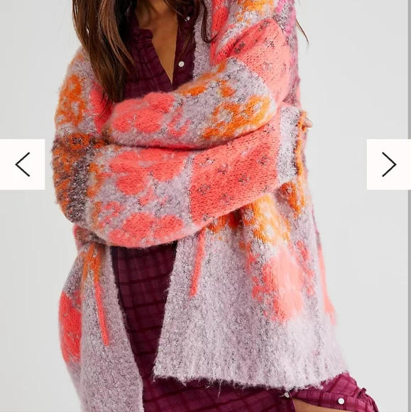 Free People NWT S Gather Me Close Cardigan neon pink purple - Picture 3 of 7